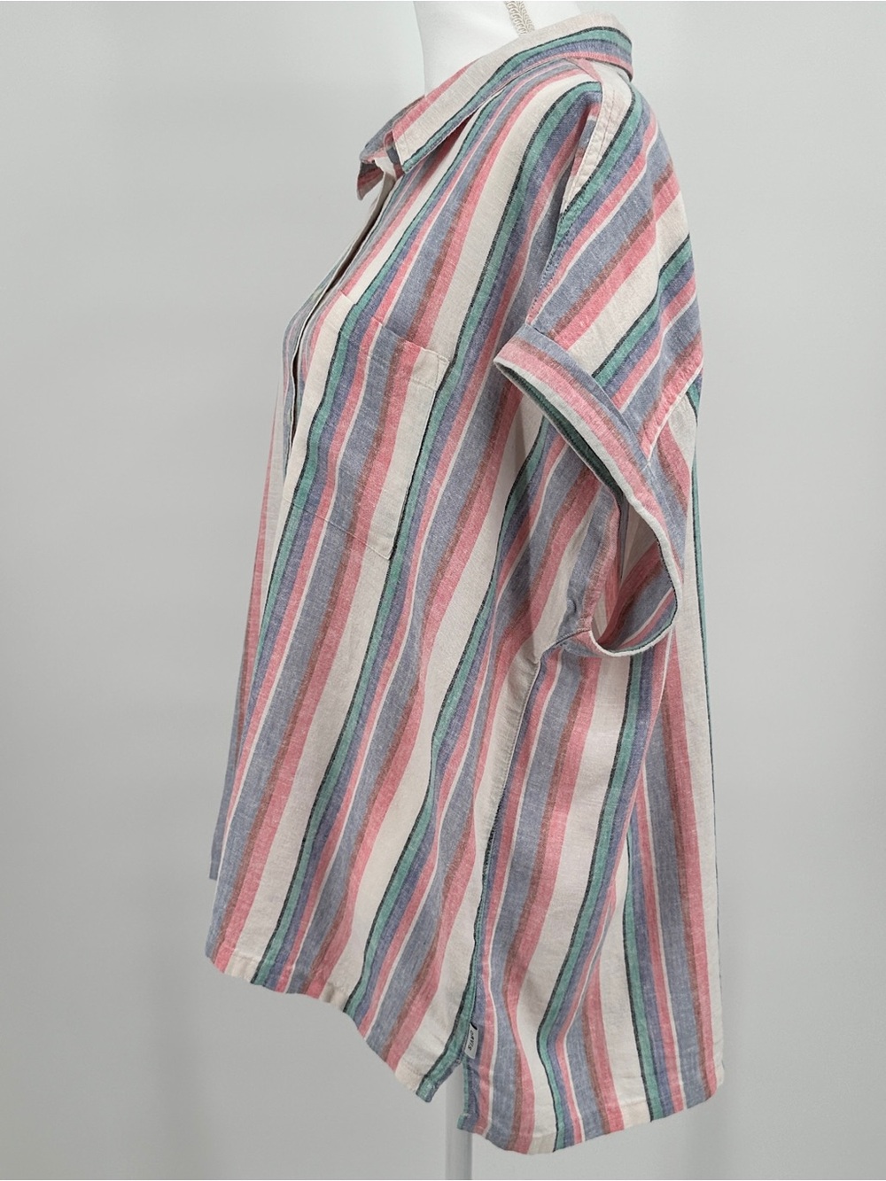 Orvis Linen Blend Striped Button Front Top XXL Pink Blue Dolman Sleeve Coastal - Picture 5 of 10